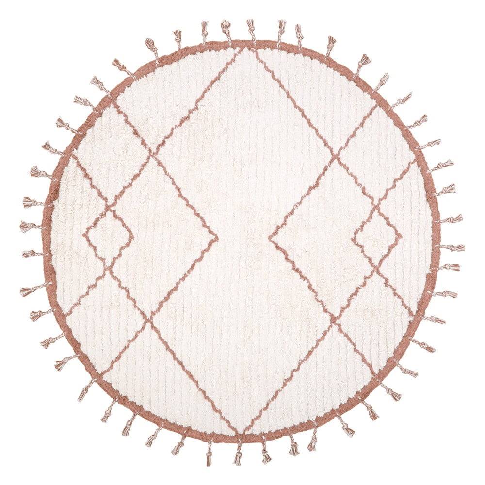 Nattiot Bielo-hnedý bavlnený ručne vyrobený koberec Nattiot Come, ø 120 cm