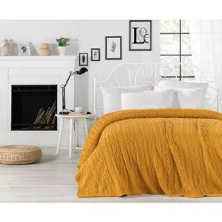 Homemania Horčicovožltá prikrývka cez posteľ Knit, 220 x 240 cm